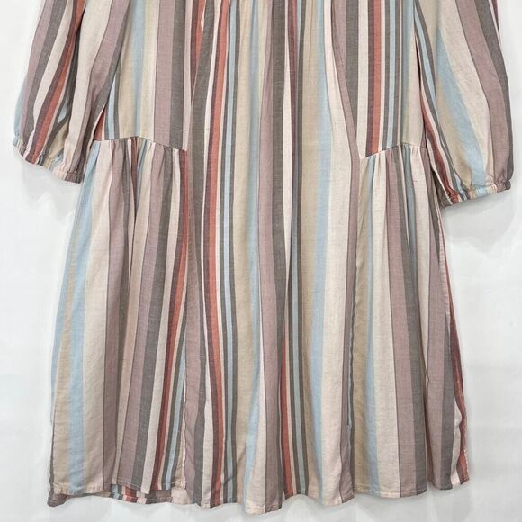 KNOX ROSE Womens XS Boho Flowy Stripe Shift Dress Mulitcolor Linen Blend - Picture 4 of 16
